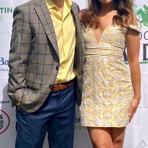 Lulu's Favorite Song Yellow Floral Jacquard Off-the-Shoulder Mini Dress